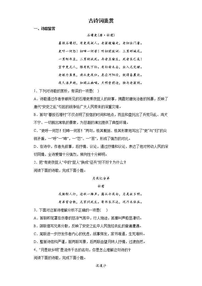 2022年中考语文专项备考测试题古诗词鉴赏第1页