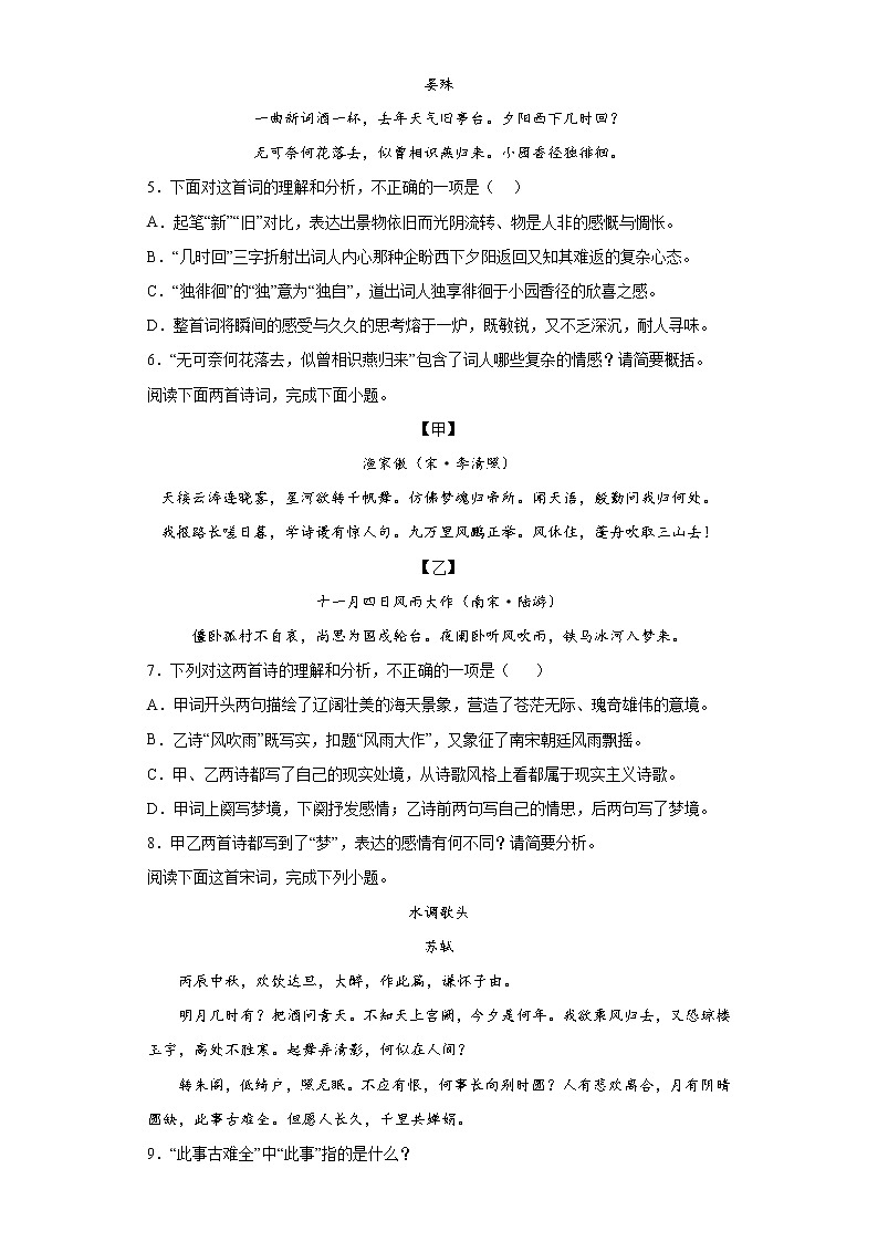 2022年中考语文专项备考测试题古诗词鉴赏第2页