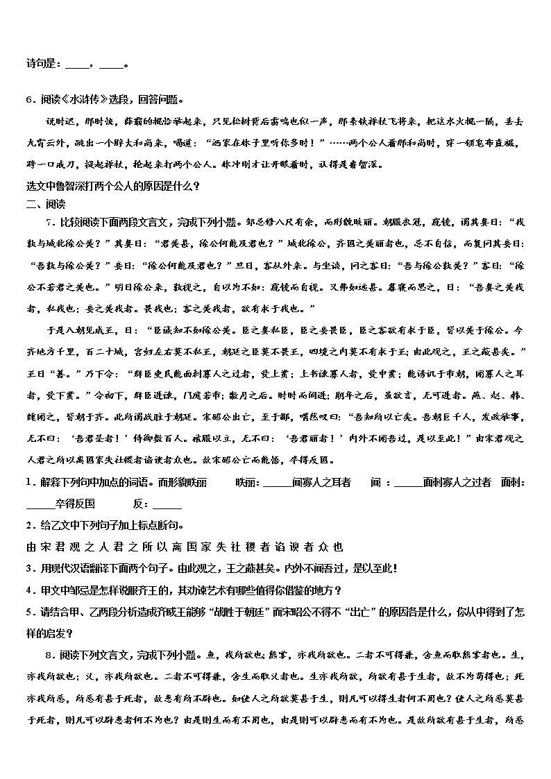 2021-2022学年广西南宁市武鸣区市级名校十校联考最后语文试题含解析02