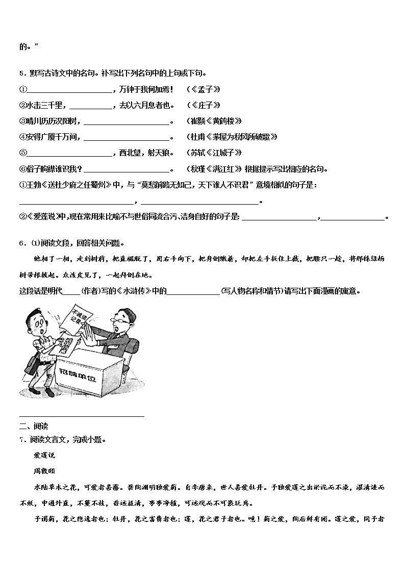 2021-2022学年衡水市重点中学中考语文适应性模拟试题含解析02