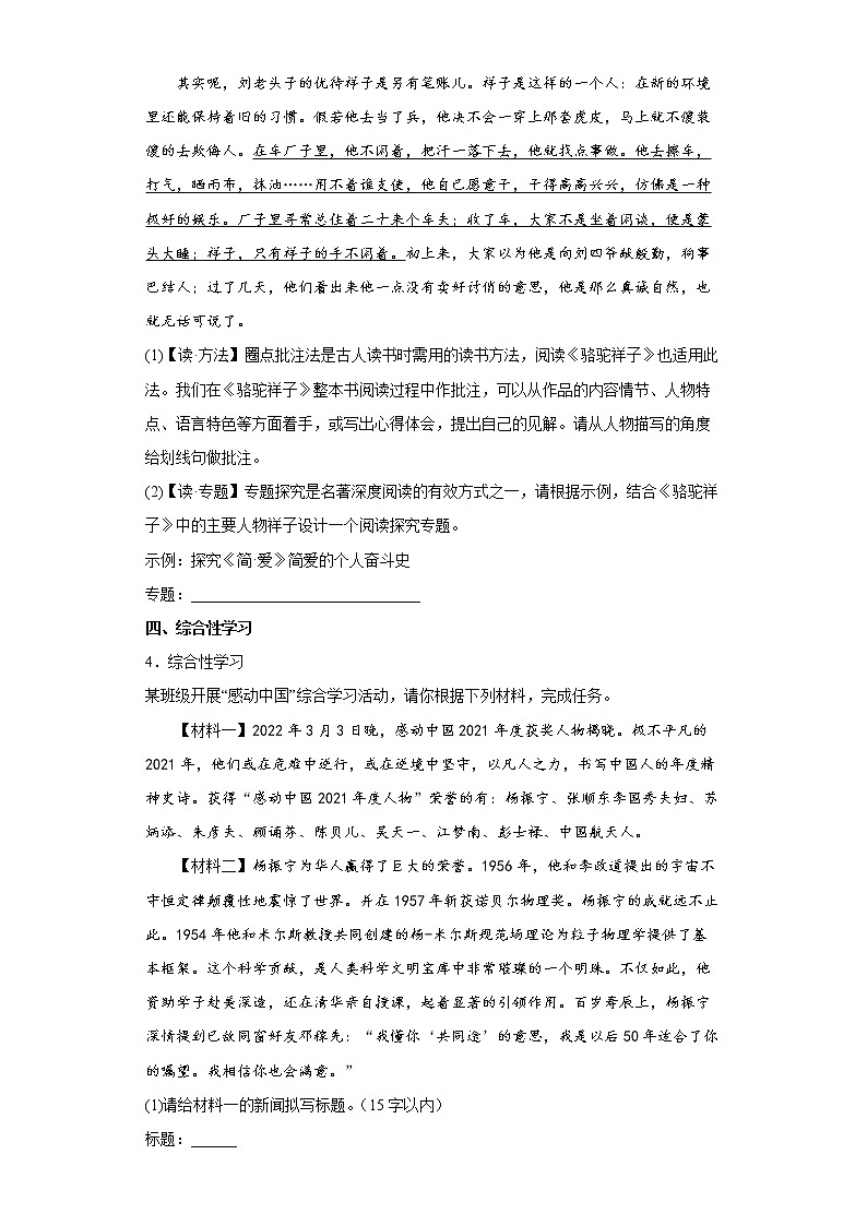 2022年安徽省宿州市中考一模语文试题（word版含答案）02