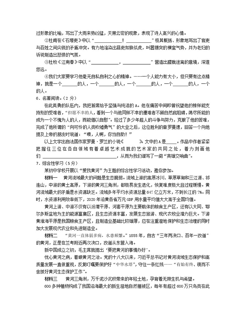 人教版初中语文九年级中招模拟试卷 (2)第2页