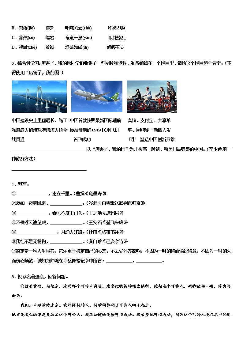 2021-2022学年江西省高安中学中考语文模拟试题含解析02
