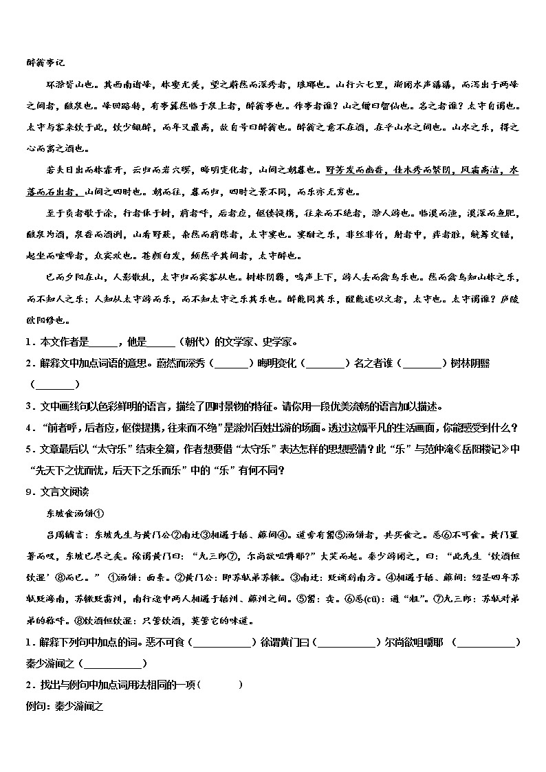 2021-2022学年江苏省扬州市大丰区重点中学中考冲刺卷语文试题含解析03