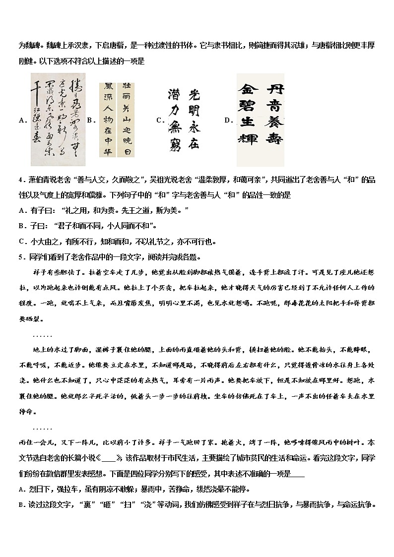 2021-2022学年辽宁省沈阳市皇姑区五校中考适应性考试语文试题含解析03