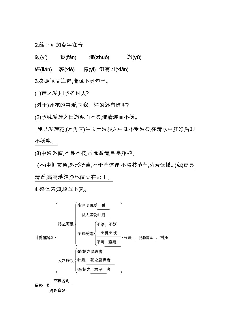 部编人教版五四制七年级级语文下册《爱莲说》 导学案02