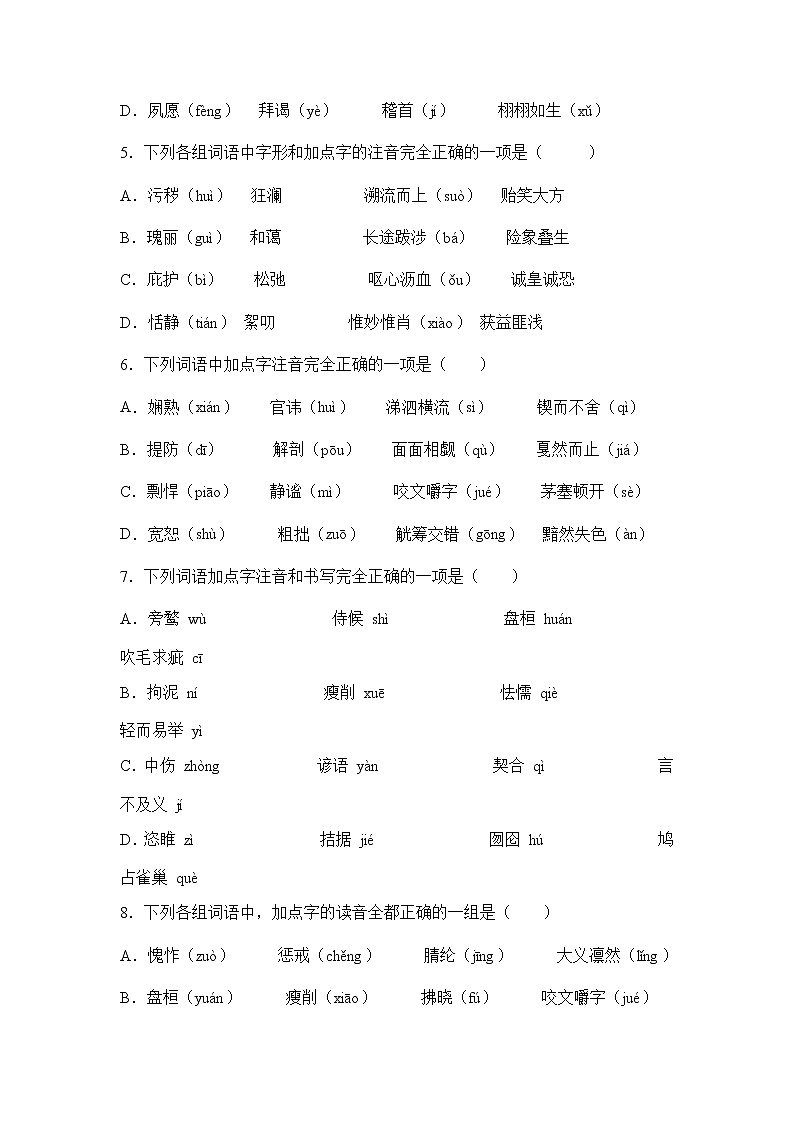 2022年中考语文二轮专题练习《字音字形》第2页