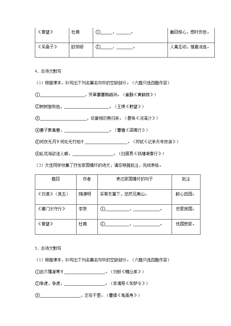 2022年中考语文二轮专题复习：语文古诗词默写专题第3页