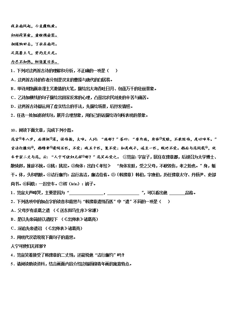 山东省临沂兰陵县联考2021-2022学年中考适应性考试语文试题含解析03