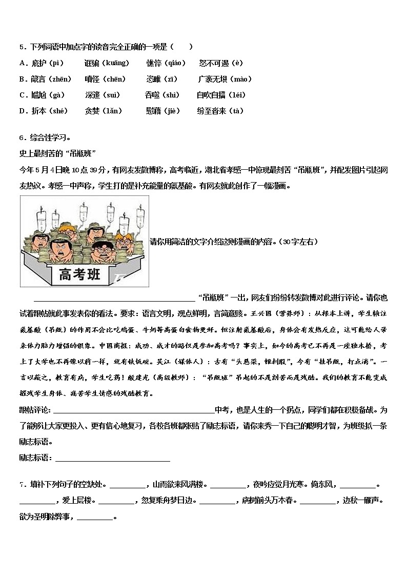 四川省成都市实验外国语校2021-2022学年初中语文毕业考试模拟冲刺卷含解析第2页