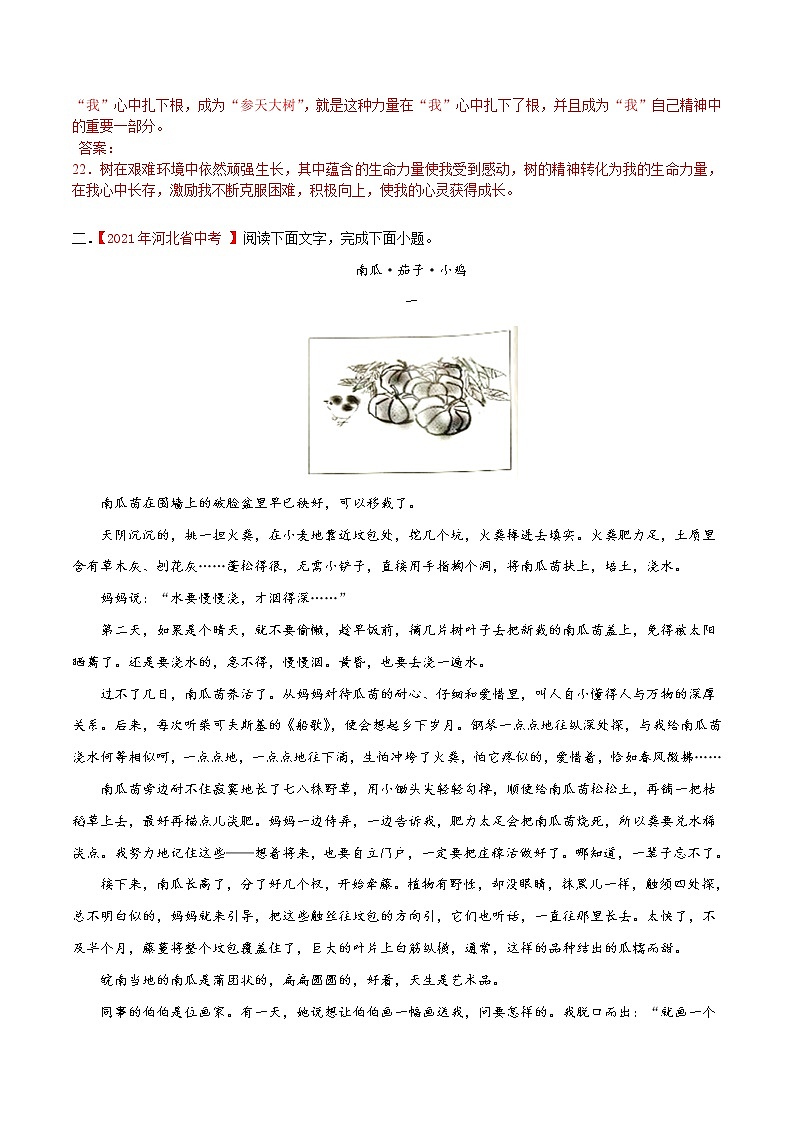 备战2022年中考语文记叙文阅读常考题型专题  10词句理解及作用（含解析）第3页