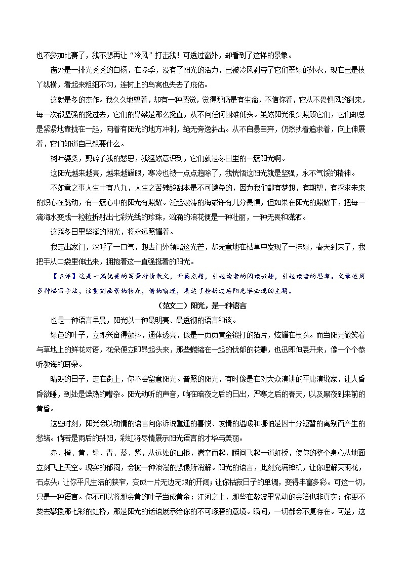 押题12-“阳光，__________”-备战2022年中考语文半命题作文押题预测第2页