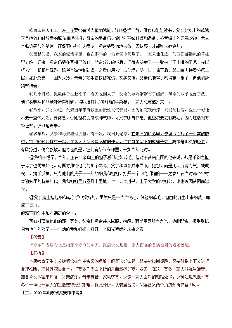专题07 小说词语含义-2022年中考语文考前抓大分技法之小说阅读02