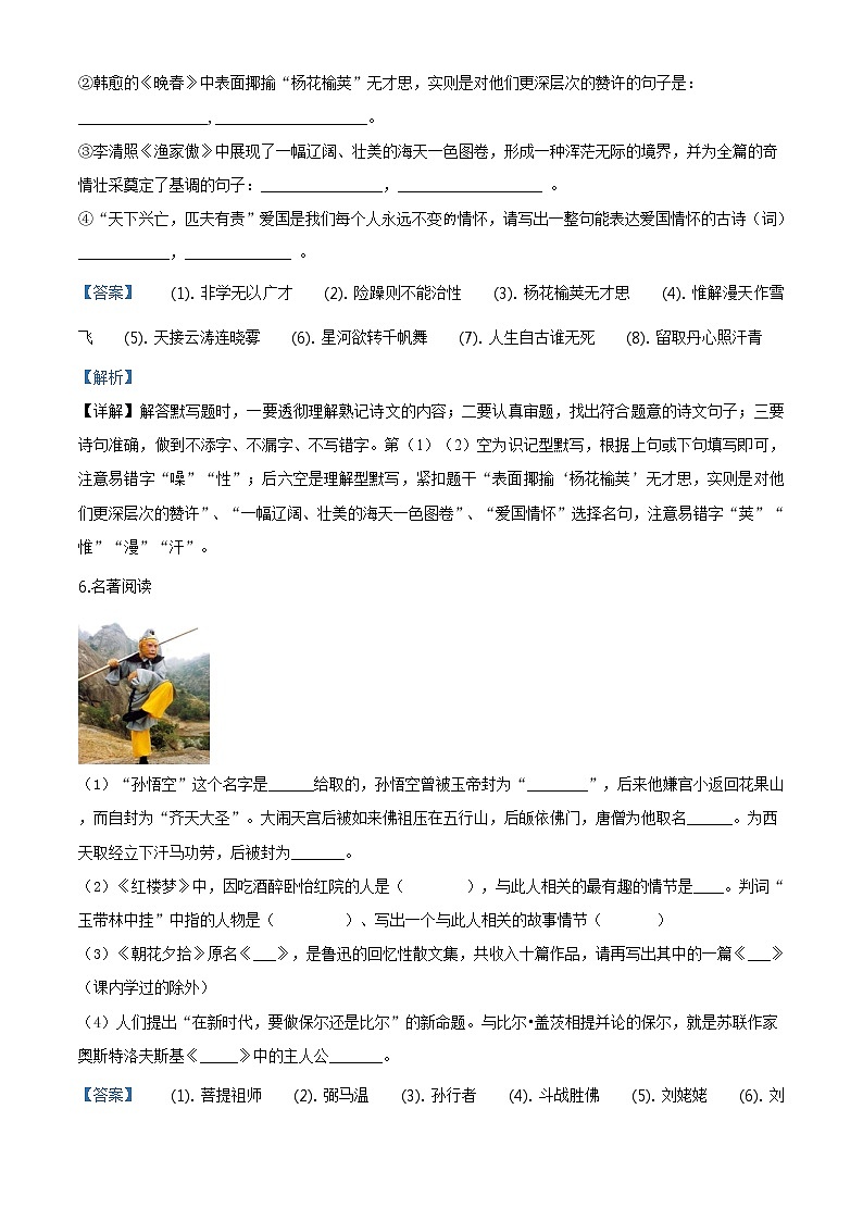 精品解析：2019年5月山东省市乐陵市中考二模拟语文试题（解析版+原卷板）03