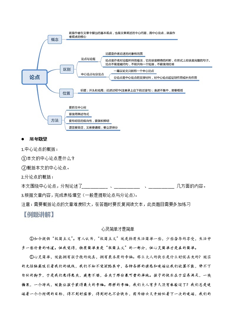 第01讲 议论文之中心论点【知识梳理+对点训练】-2022年中考语文现代文阅读黄金考点20讲教案02