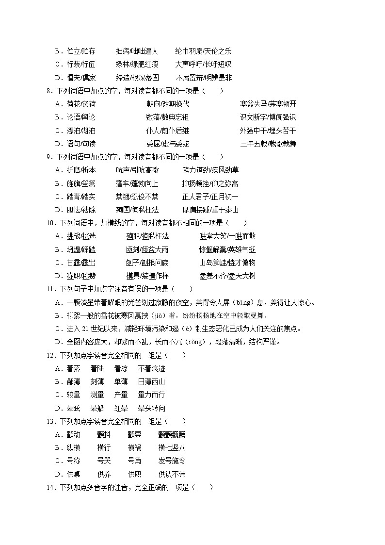 2022年中考语文二轮专题训练：字音第2页