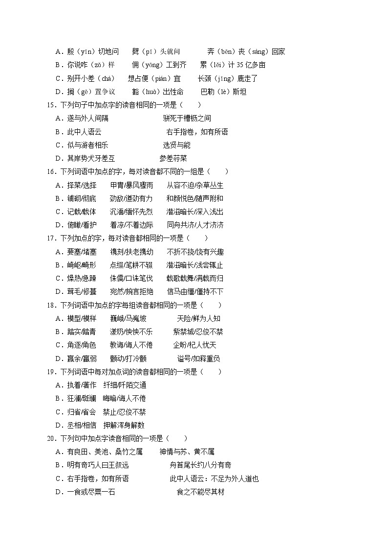 2022年中考语文二轮专题训练：字音第3页