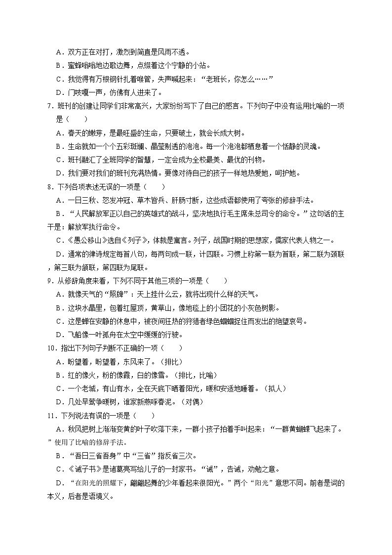 2022年中考语文专题训练——修辞手法第2页