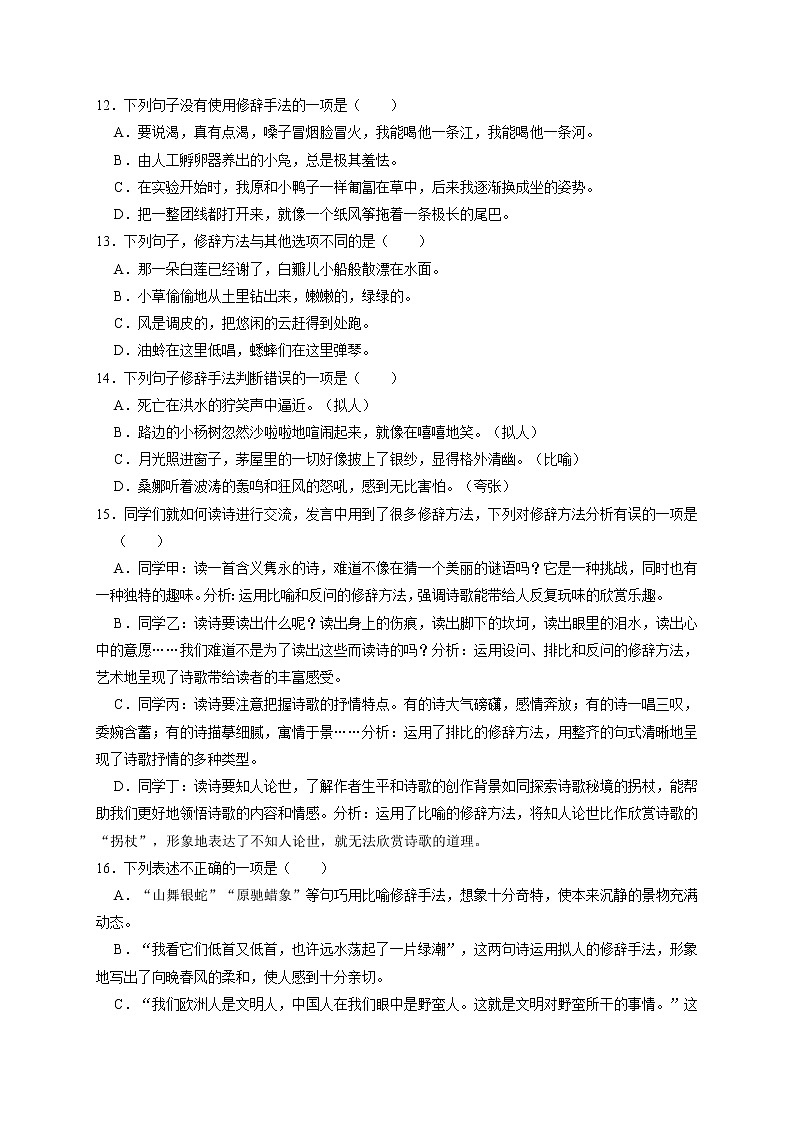 2022年中考语文专题训练——修辞手法第3页