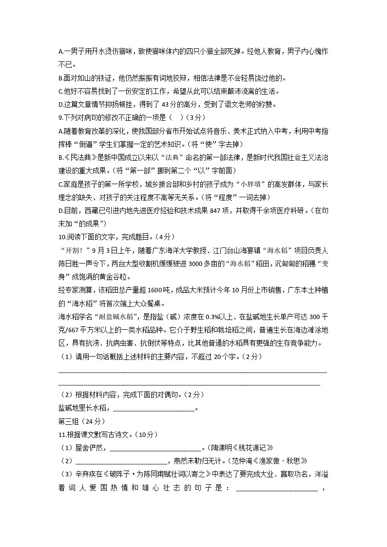 2022年广东省中考语文二轮复习专项训练：基础知识第3页