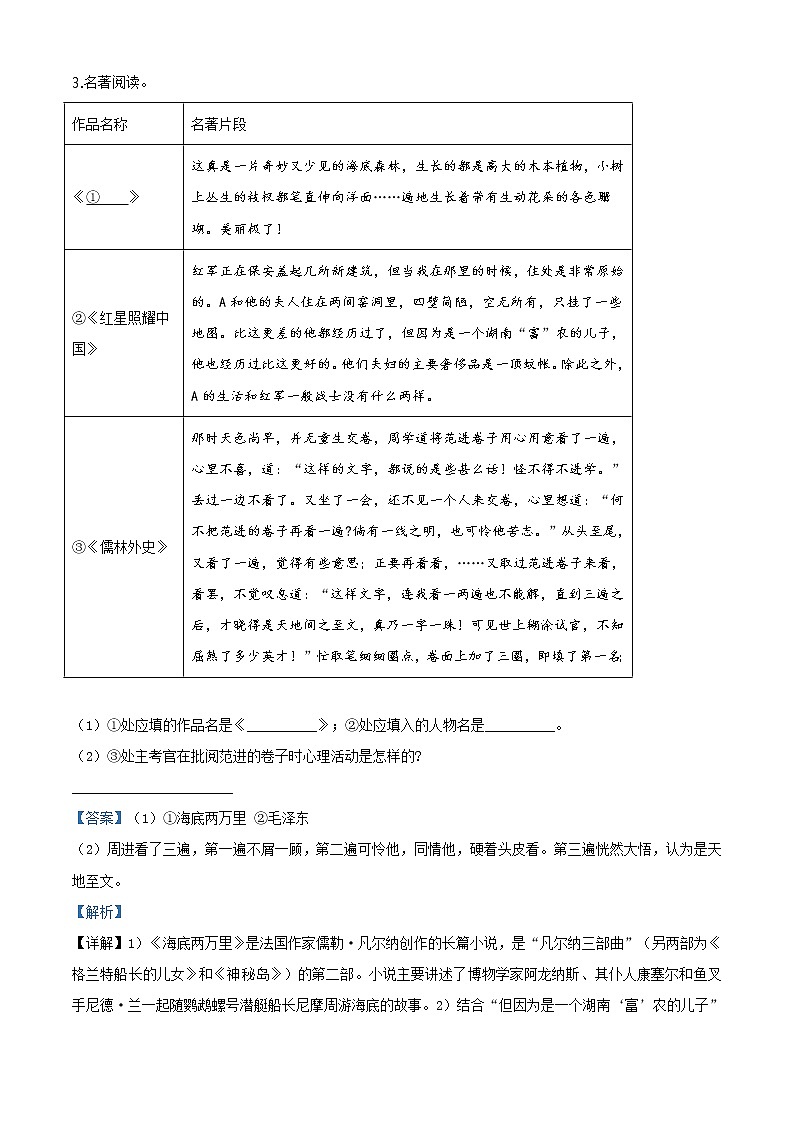 精品解析：2020年山东省聊城市莘县中考二模语文试题（解析版+原卷板）02