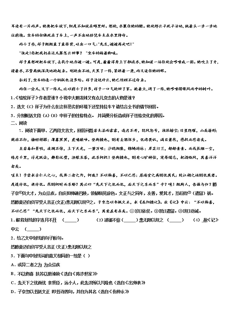 福建省永春三中学片区重点中学2021-2022学年中考冲刺卷语文试题含解析第3页