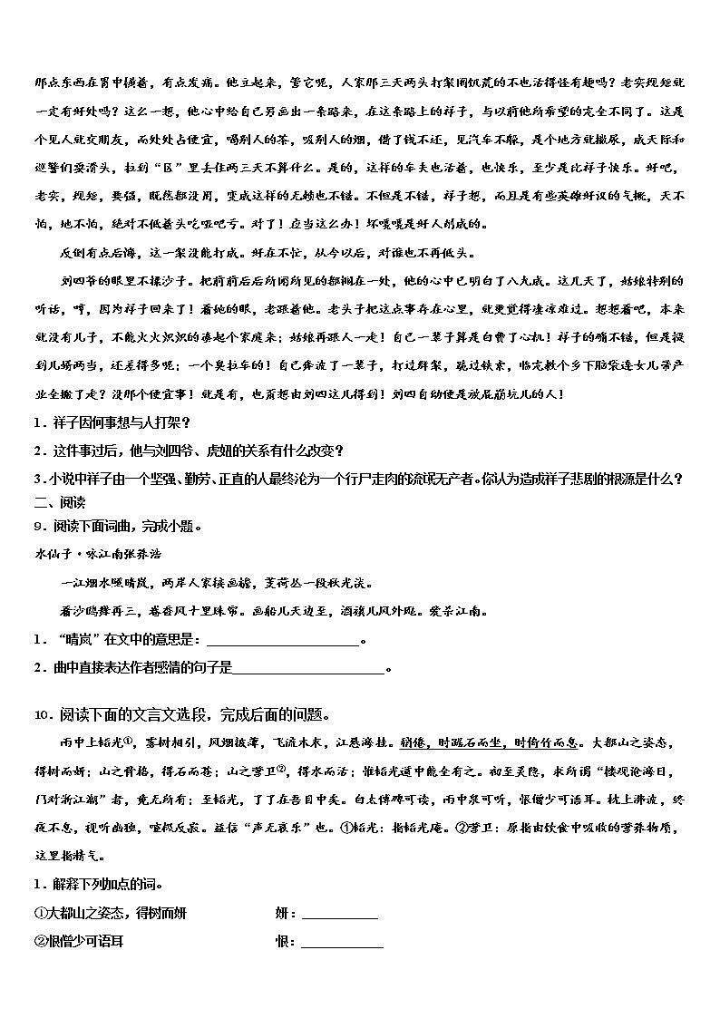 福建省泉州市永春县第一中学2022年中考一模语文试题含解析03