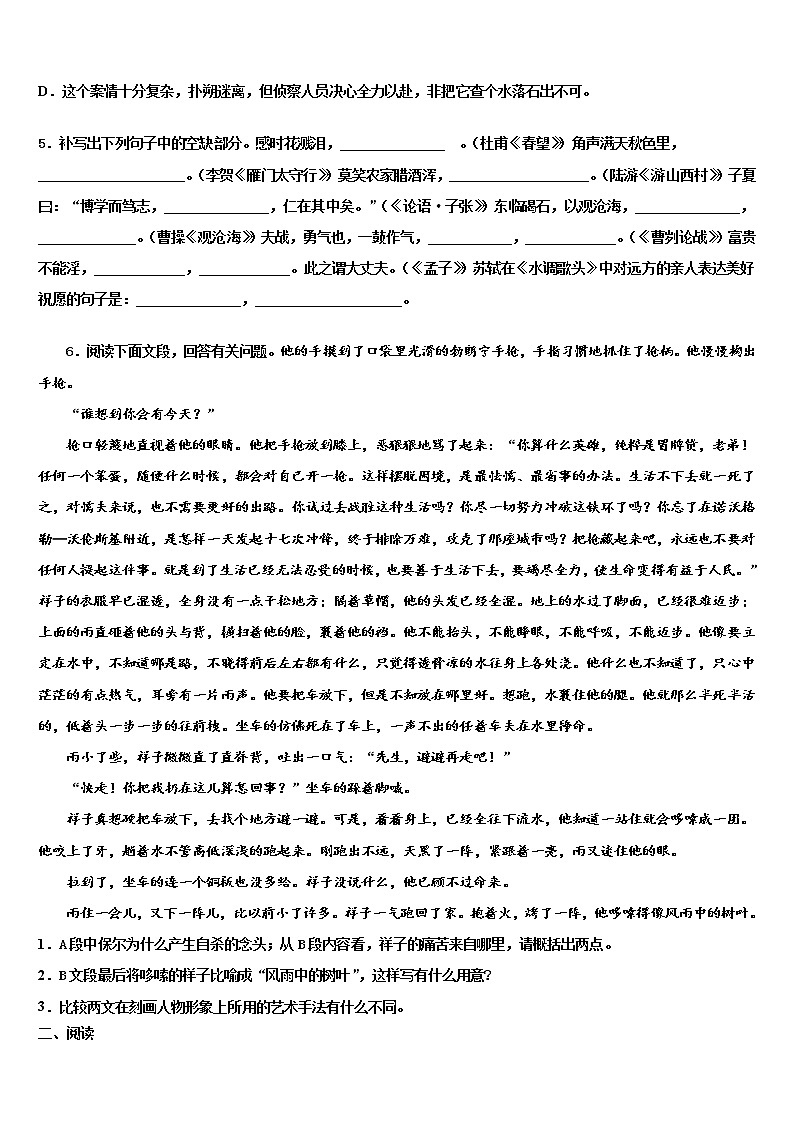 福建省厦门市湖里实验中学重点达标名校2022年中考语文押题卷含解析02