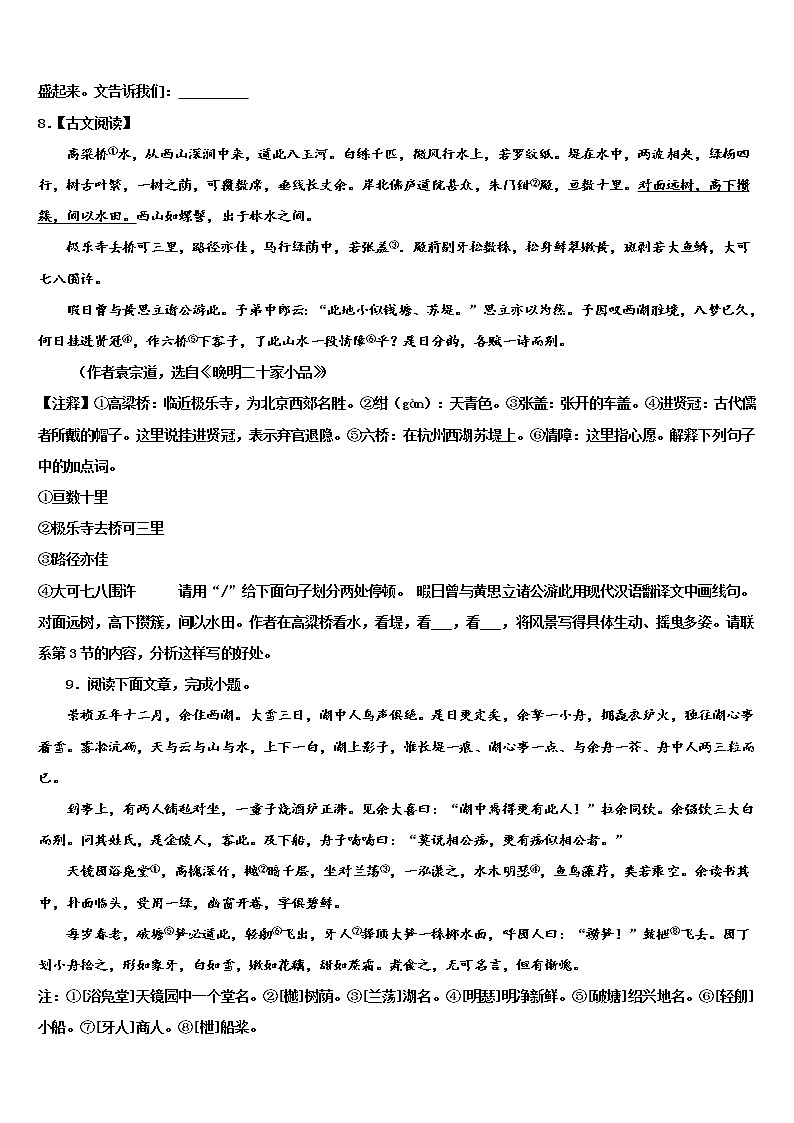 湖北省武汉市江夏一中学2022年中考适应性考试语文试题含解析03