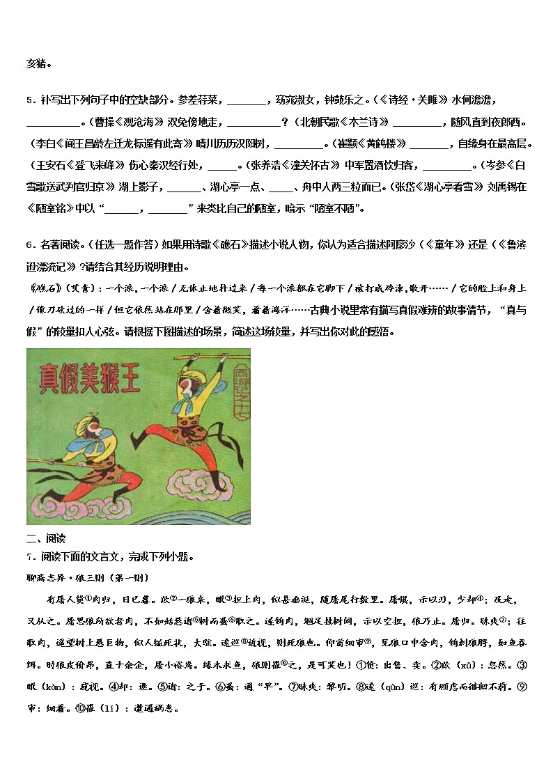 河南省周口市扶沟县重点名校2022年中考语文仿真试卷含解析02