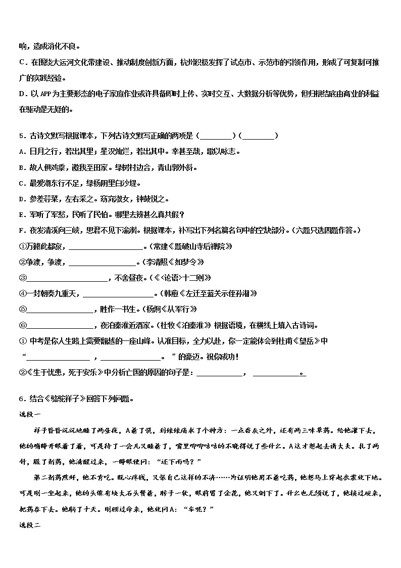 河南省郑州市登封市重点中学2022年中考语文仿真试卷含解析02