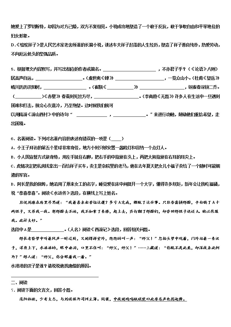 湖南省益阳市名校2022年中考冲刺卷语文试题含解析02