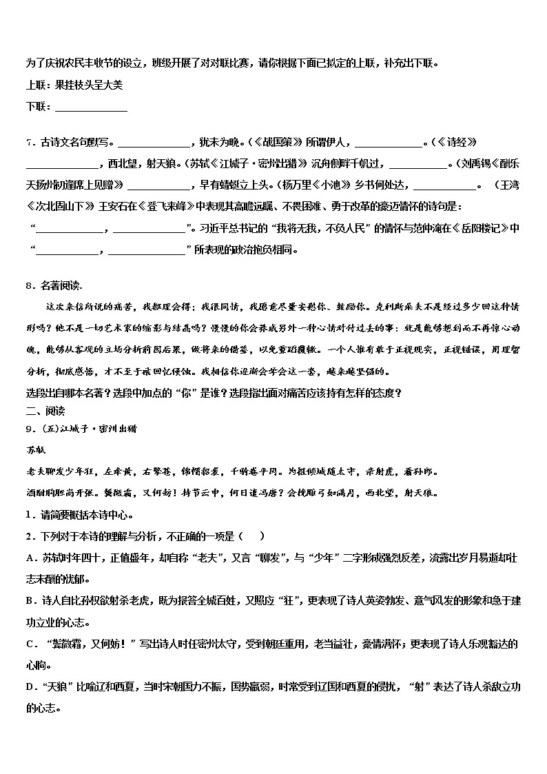 湖南省邵阳市邵东县2021-2022学年中考试题猜想语文试卷含解析第3页