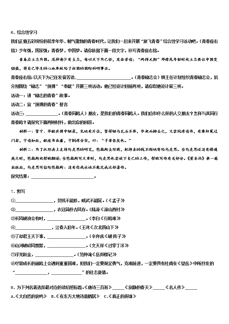 黑龙江省龙江县2022年中考语文模试卷含解析第2页