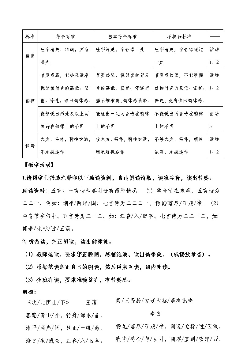 第4课《古代诗歌四首》第二课时 备课设计 2021-2022学年部编版七年级语文上册教案第2页