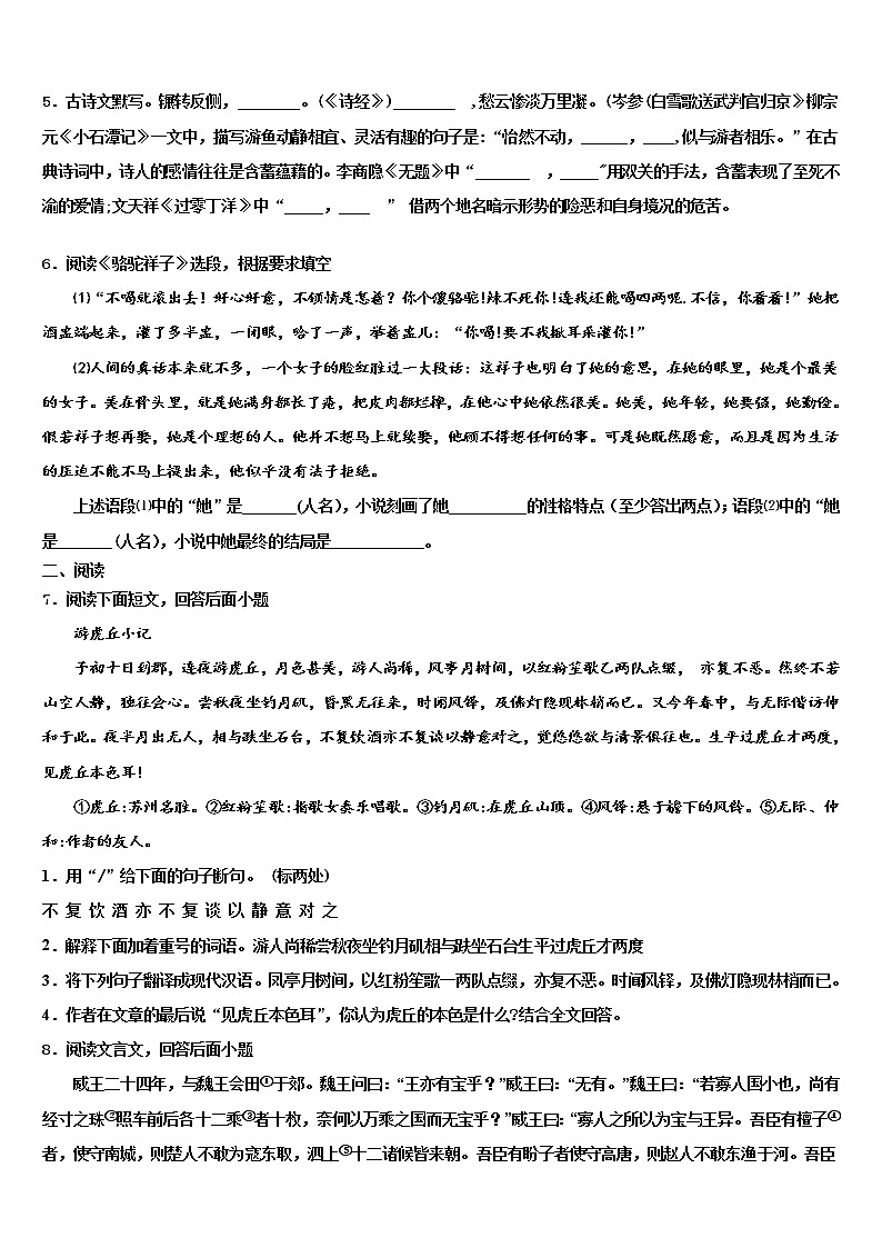 2022年黑龙江省齐齐哈尔市拜泉县中考三模语文试题含解析02