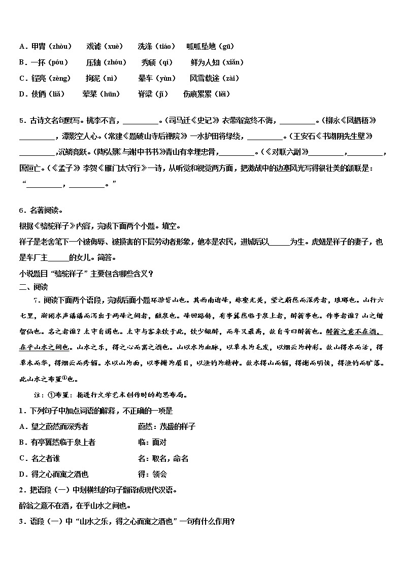 2022年河北省石家庄市藁城区中考语文考试模拟冲刺卷含解析02