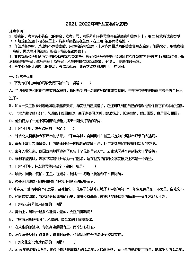 2022年广西南宁市江南区三十四中中考语文全真模拟试卷含解析01