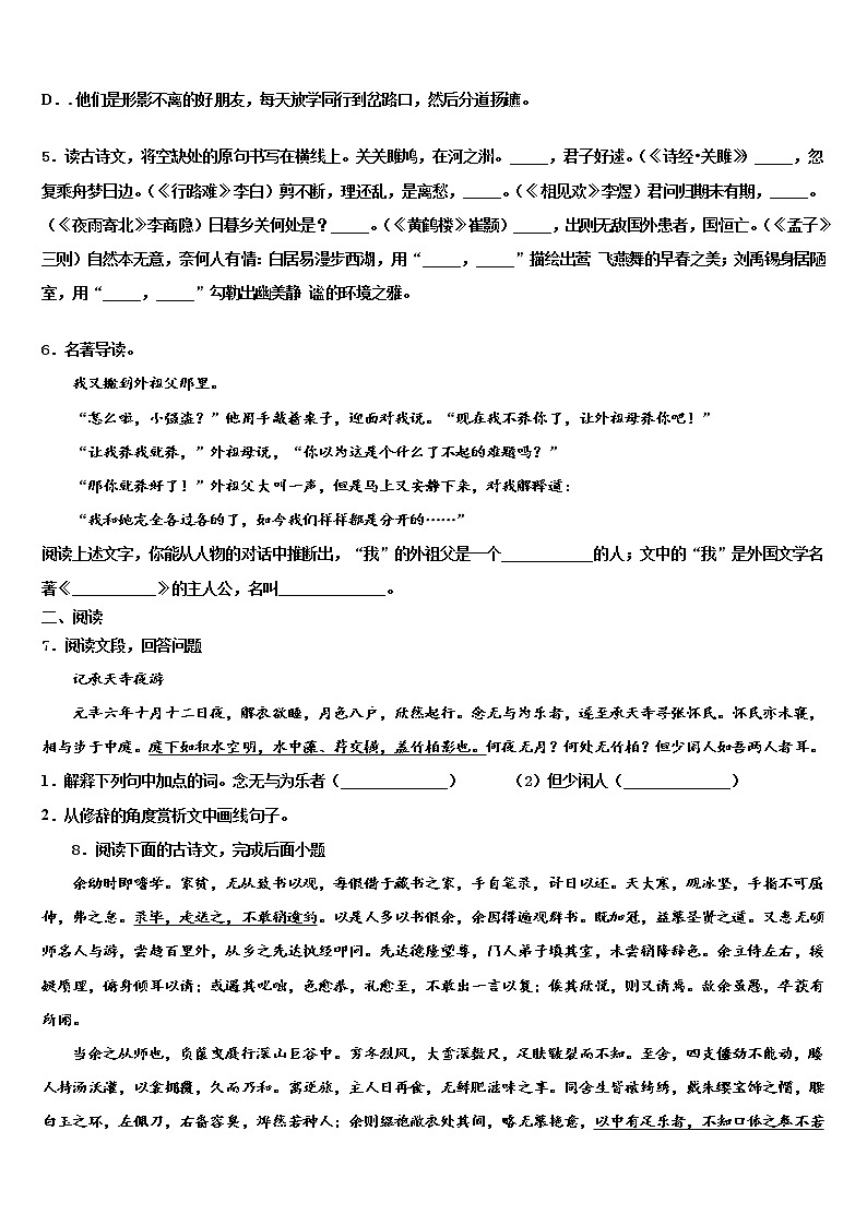 2022年河北省石家庄第四十二中学中考冲刺卷语文试题含解析第2页