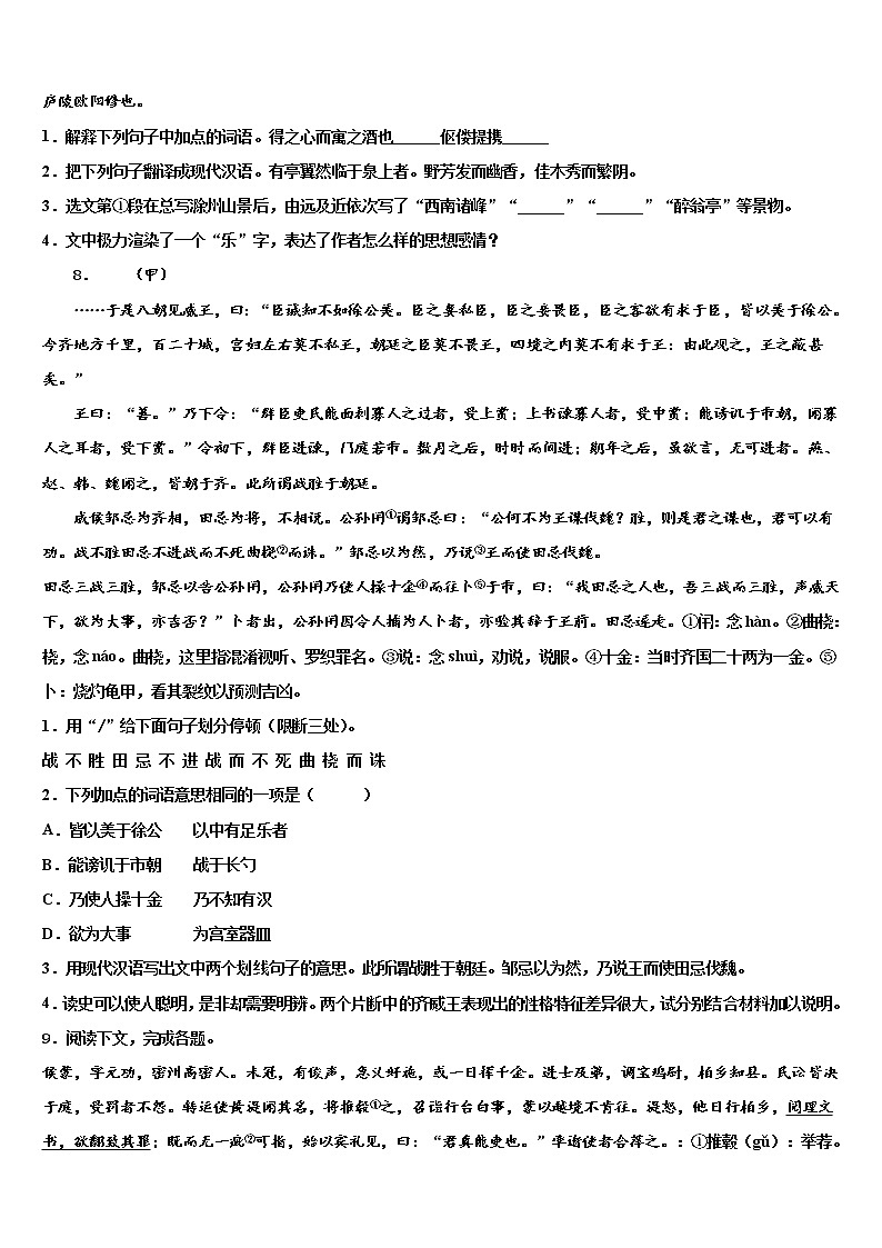 2022年海南省定安县中考语文对点突破模拟试卷含解析03