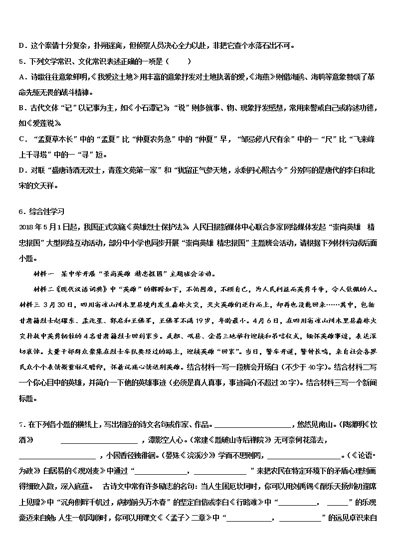 2022年甘肃省高台县重点达标名校中考适应性考试语文试题含解析第2页