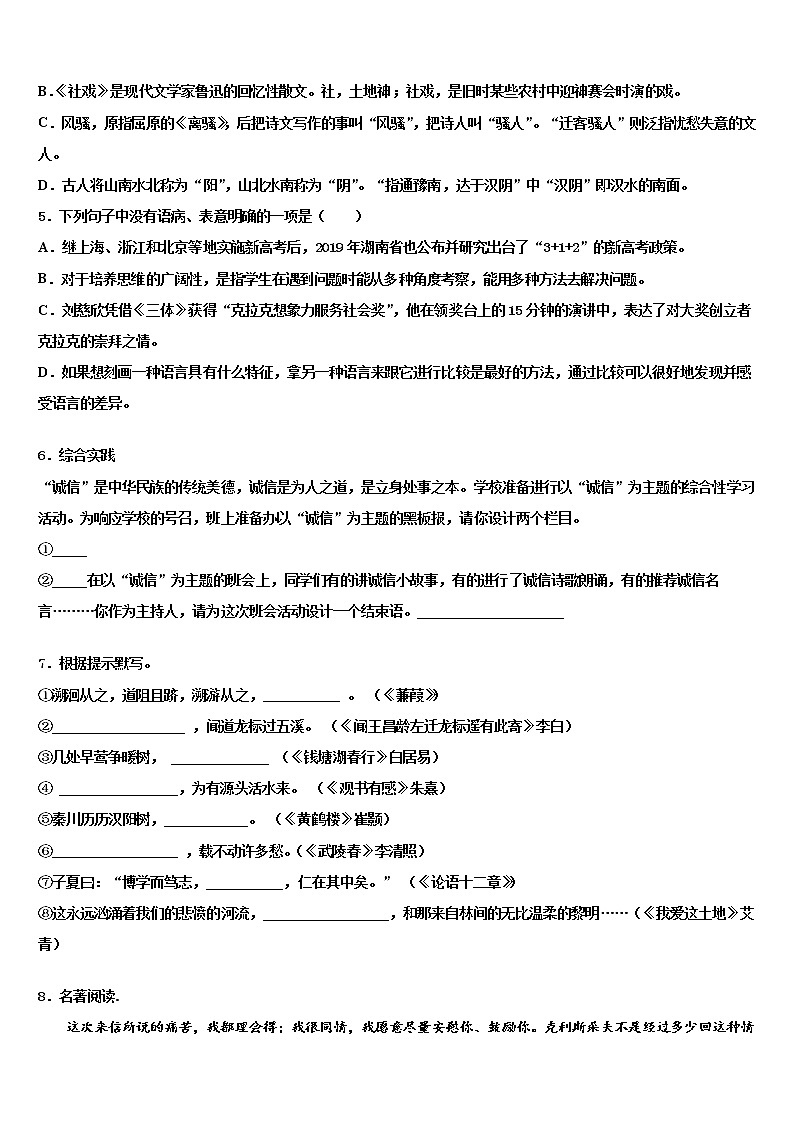 2022年河南省商水县联考中考语文考试模拟冲刺卷含解析第2页