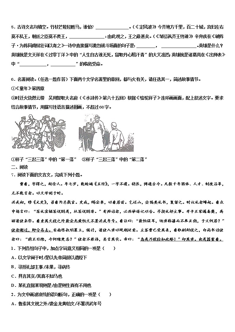 2022年湖南省益阳市资阳区第六中学中考冲刺卷语文试题含解析第2页