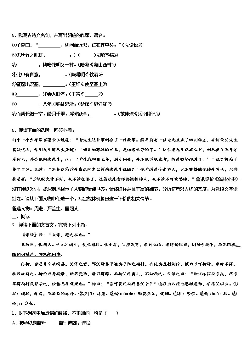 2022年湖南省桂阳县中考语文全真模拟试卷含解析02