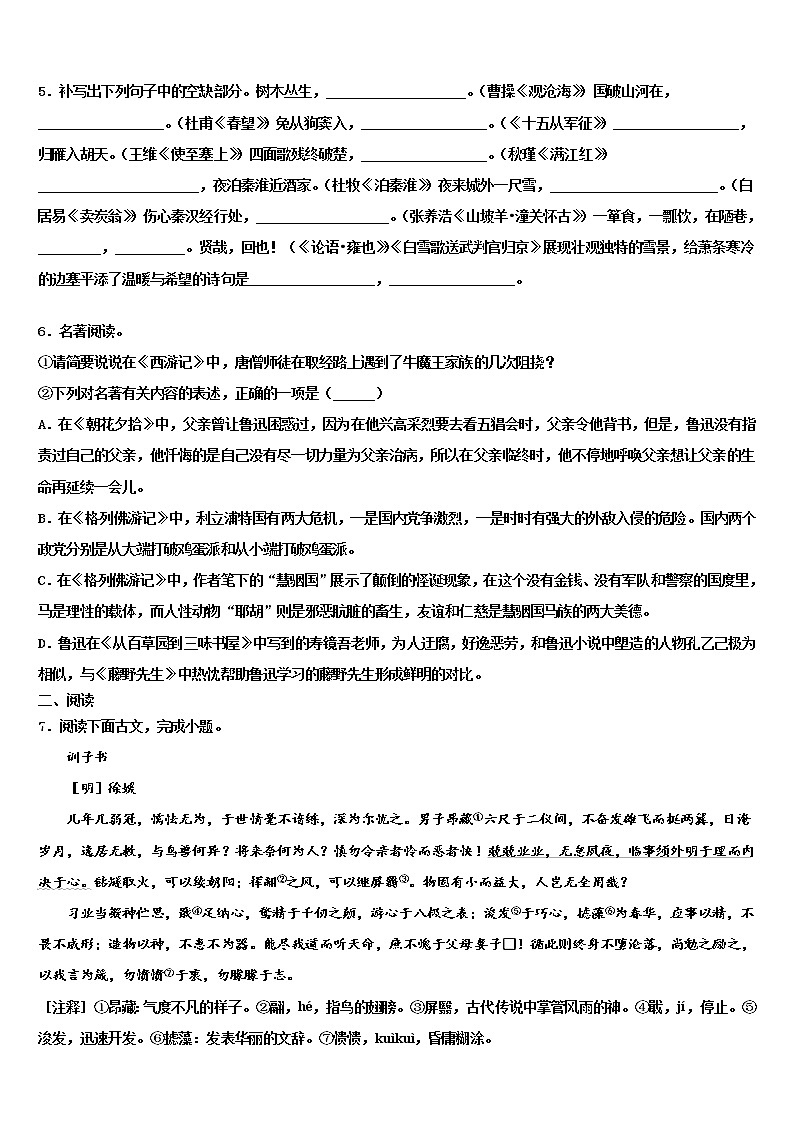2022年江西省吉安市吉水县中考冲刺卷语文试题含解析第2页