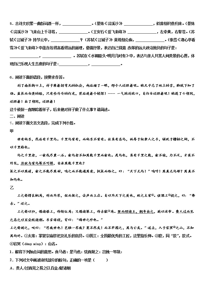 2022年四川省成都市东辰国际校中考押题语文预测卷含解析02