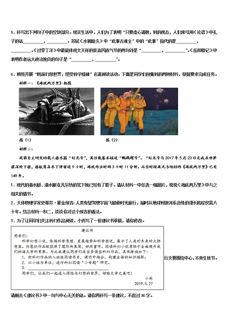 2022年山东省日照市田家炳实验中学中考二模语文试题含解析02