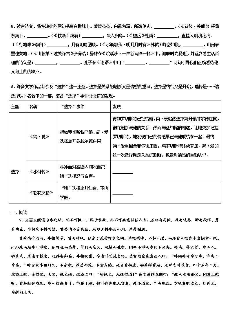 2022年山东省诸城市桃林镇桃林中考语文全真模拟试题含解析第2页