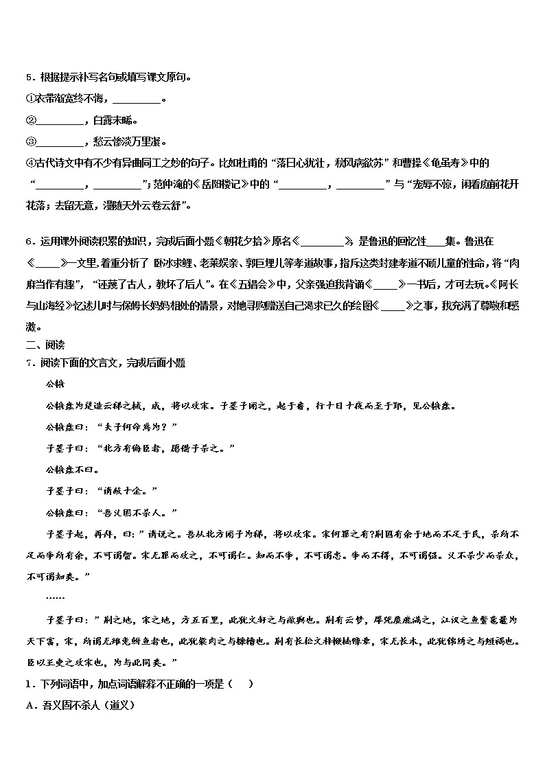 2022年广东省深圳市南山区南山实验校中考五模语文试题含解析02
