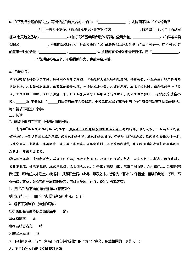 2022年广西百色市平果县重点中学中考试题猜想语文试卷含解析02